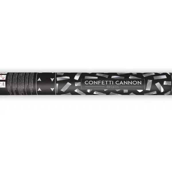 Блок за конфети Confetti Cannon със сребристи конфети за празнична атмосфера.