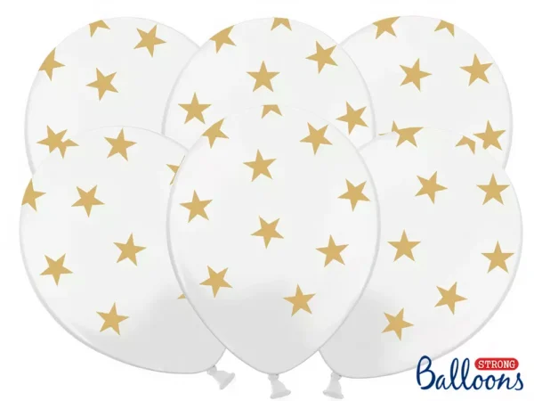 Модерни бели балони с златни звезди за празненства и събития.