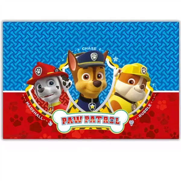 Палаване герои от Paw Patrol като Чейс, Маршал и Ръби в цветна тема за рожден ден или празнично събитие.