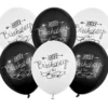 Черно-бели балони за рожден ден с надпис "Happy Birthday to You" за тържества и празненства.