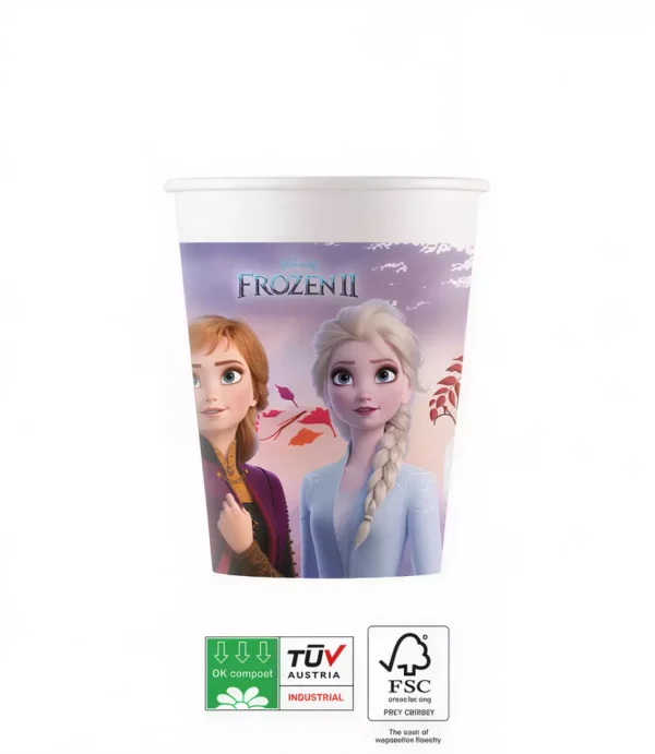 Хартиена чаша с героините от Frozen II, подходяща за детски партита и тематични събития.