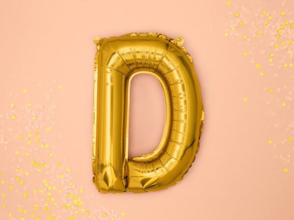 Златна заоблена балонна буква D за парти и събития, украса за рождения ден, декорации за празници, тематични украси, празничен декор, Party Deluxe, висококачествени балони.