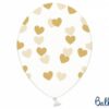 Златни сърца на бял балон за празненство, тематично украса за рожден ден и партита, подходящи за декорация на събития, забавление и забавни партита.