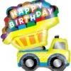 Цветна балон за рожден ден с надпис "HAPPY BIRTHDAY" върху камион на парти, перфектен за празненства и събития.