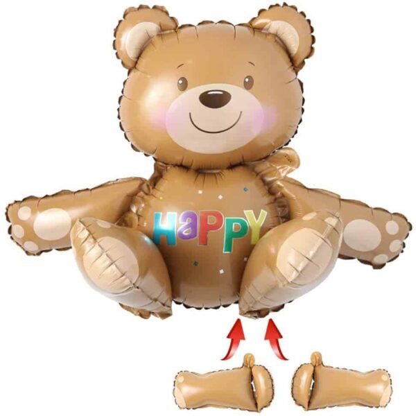 Хартиена балонена фигура на весел мечо с надпис "HAPPY" за детски рождени и празници. Перфектна украса за парти, детски рожден ден или тематично събитие. Лесна за монтаж и много ярка.