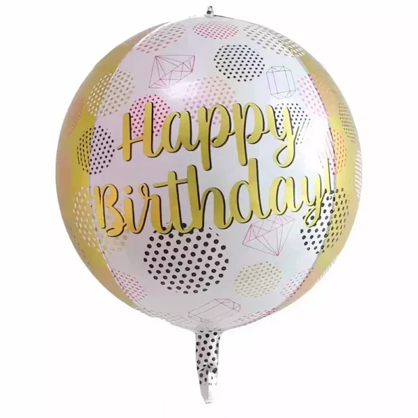 Happy birthday балон с цветни точки и геометрични фигури за празненства и рожден ден.