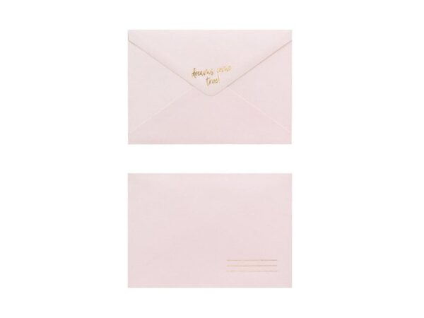 Романтична покана за парти с елегантен дизайн и златен надпис "мечтите се сбъдват" за специални събития и празници.