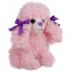 Розова плюшена пудел котка с лилави панделки, перфектна за детски партита, подаръци и украса, висококачествени плюшени играчки, сладък дизайн за деца и фенове на милите животинки.
