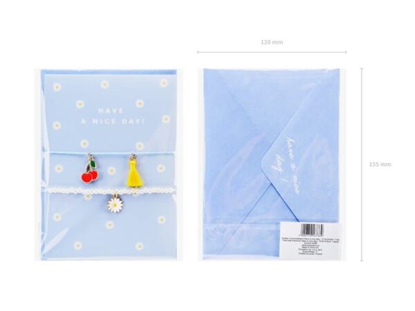 Рекламен хартиен плик с пожелание "Хайде с усмивка" и декоративни обивки за подаръци за рожден ден, празник и тържество. Идеален за украса и персонализиране на подаръци за всякакви събития.