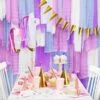 Празнична украса със unicorn тематика, цветни торти и балони за детско парти. Ярки цветове и тематични декорации за незабравимо събитие.