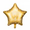 Златна балон с форма на звезда с надпис "Честит Рожден Ден" за празненства и партита.