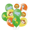 Цветни балони с животински мотиви за детско парти, включително лъв, жираф, слон, маймунка и зебра, перфектно за празнична украса и забавление.