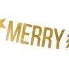 Златна празнична гирлянда с надпис "MERRY", с фигури звезда и коледно дърво, подходяща за Коледни и новогодишни празници, декорация за партита и събития.