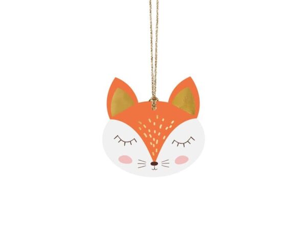 Ръчно изработена коледна украса под формата на симпаткориска лисица с изкуствени златисти и оранжеви детайли за празнична атмосфера.
