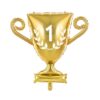 Златна балонна фигура на шампионска купа с номер 1, подходяща за първо място, награждаване и празнични събития, свързани с победа и успех.