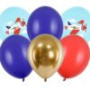 Цветни балони с ракети и облаци за празнична украса, подходящи за детски партита и специални събития.