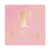 1st рожден ден парти украса розов хартиен салфетка с златисти надписи за тържество на малко дете.