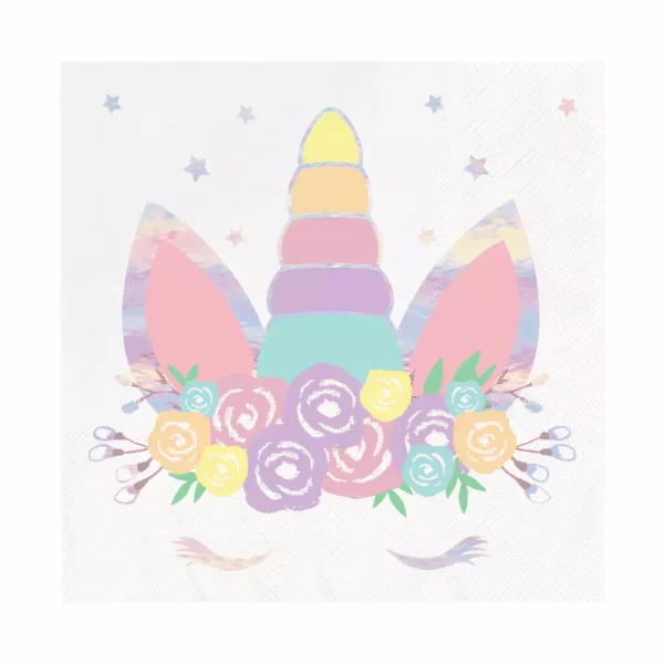 Подробен образ на цветна unicorn торта с цветя и звездички, перфектна за детски празници и тематични събития, предлагани от Party Deluxe.
