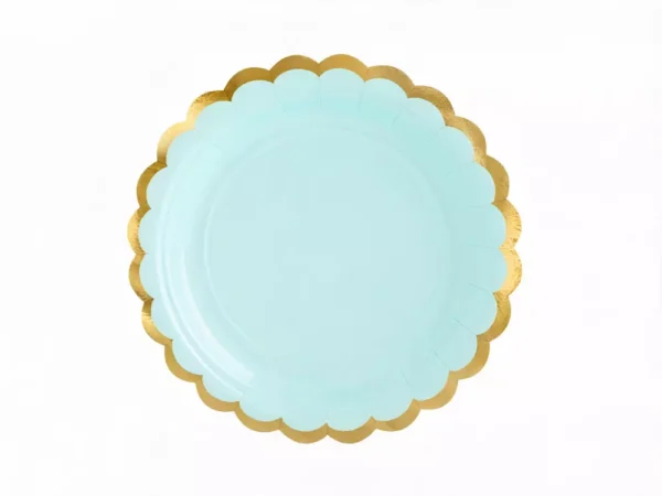 Зелен disposable paper plate with gold border for party celebrations, suitable for birthday, wedding, and festive events.
