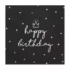 Цвят на фон: черен, с бяла надпис "Happy Birthday" и малко графично коронче, перфектна за тематични празнични декорации и торти.