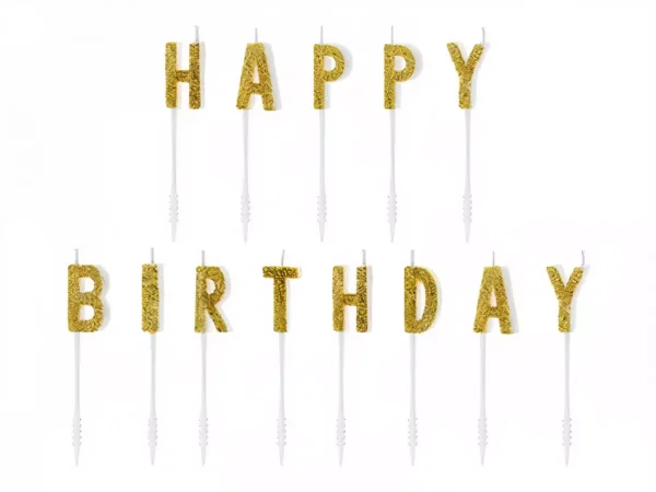 Златни свещи на буквите "HAPPY BIRTHDAY" за рожденден празник, декорация за тържества и партита.