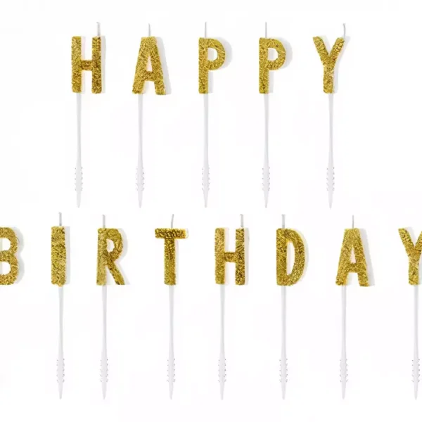 Златни свещи на буквите "HAPPY BIRTHDAY" за рожденден празник, декорация за тържества и партита.