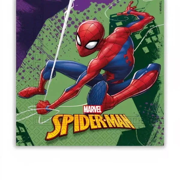 Spider-Man в действие с надпис Marvel на фон за детски парти и тематични украси.