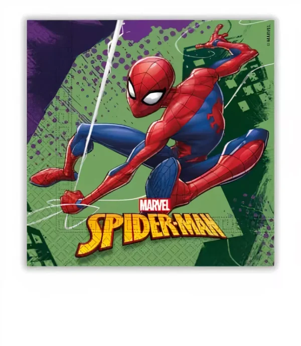 Spider-Man в действие с надпис Marvel на фон за детски парти и тематични украси.