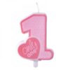 Рожден ден свещ за първи рожден ден със свещична форма за едно, розов цвят, подходяща за тържества, празненства и детски партита.