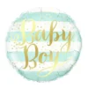 Златен балон за бебешки рожден ден с надпис Baby Boy, празничен десен за детски партита и събития.