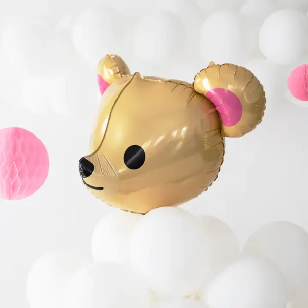 Златна балонна заек с розови уши, подходяща за тематични партита, decor за рожден ден, веселие и събития.