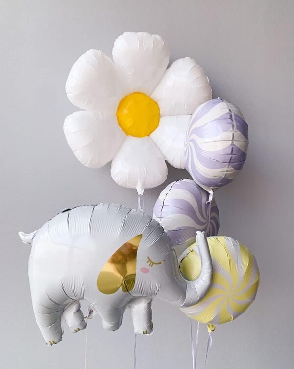 цветни парти балони със слон и цвете за детско парти, украса и анимация, Party Deluxe.