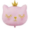 цветнаBALон с фигура на котка с корона и затворени очи за парти събития, украса за рожден ден, детски празник или празнична украса за забавление и тематични събития.