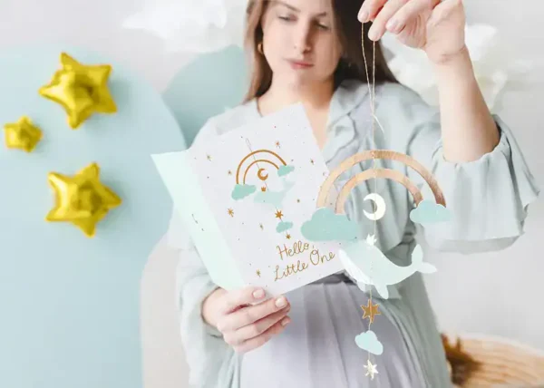 Рамка за мобилни телефони с облаци, луна и дъга, подходяща за бебешки и детски тематични продукти, декорации за бебешка тръба, новородено или рожден ден.