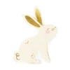Мек мил бяла заек с златисти уши, подходящ за празнични декорации и рисунки за детски партита, създаваща уютна и весела атмосфера.
