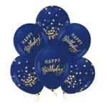 Балони Happy Birthday тъмносини и златни 12 инча 6 бр. комплект