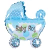 Бебешки балон за рожден ден Baby Boy с количка, подходящ за детски партита и тематични събития, светещ и ярък за щастливи моменти.