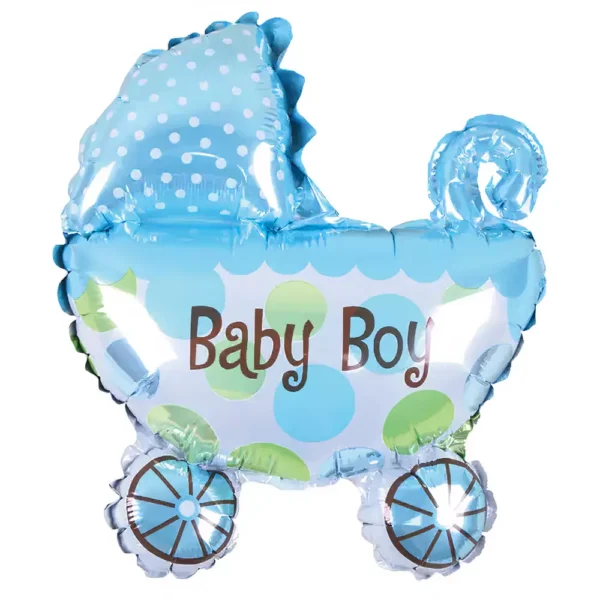 Бебешки балон за рожден ден Baby Boy с количка, подходящ за детски партита и тематични събития, светещ и ярък за щастливи моменти.