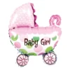 Разглеждайте балон за бебешка количка с надпис Baby Girl, подходящ за рождени дни и семейни събития, украса за момичешки тържества, празници и майчинство.