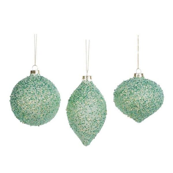Блестящи коледни топки и декоративни висящи украшения за празнична украса, подходящи за Коледа и зимни празници. Стилен дизайн с глитер ефект, перфектни за украса на елха и интериор.