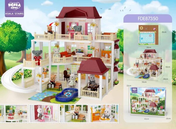 Къща за игра с животни, игрална къща за деца, детски дворец с лилии, куклен дом, външна играчка, мебели и аксесоари за кукли, детски игрални комплекти, подходяща за игра на открито и закрито, модел FDE87350.