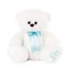 меко бяло плюшено мече с синя панделка и надпис "my first Teddy" за първи рожден ден, перфектен подарък за новородени и бебета.