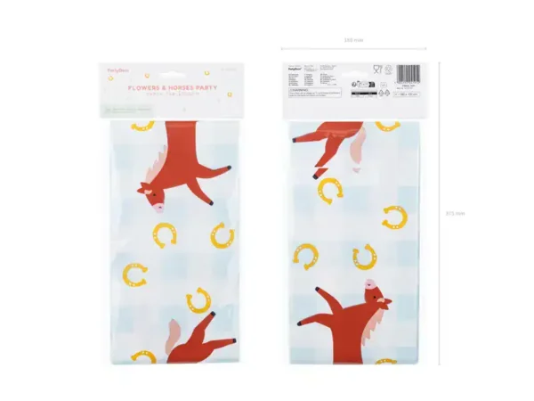 Конфетна торбичка с конна тематика за парти, цветна украса, свободна от BPA и подходяща за деца. Идеална за рожден ден и тематични събития с животински мотиви.