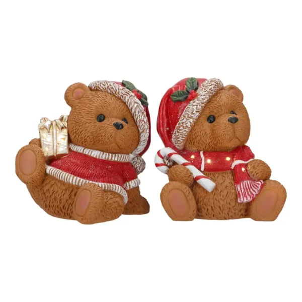 Зимни декоративни мечета с коледни шапки и подаръци, подходящи за празнична украса и Коледни партита, от Party Deluxe.