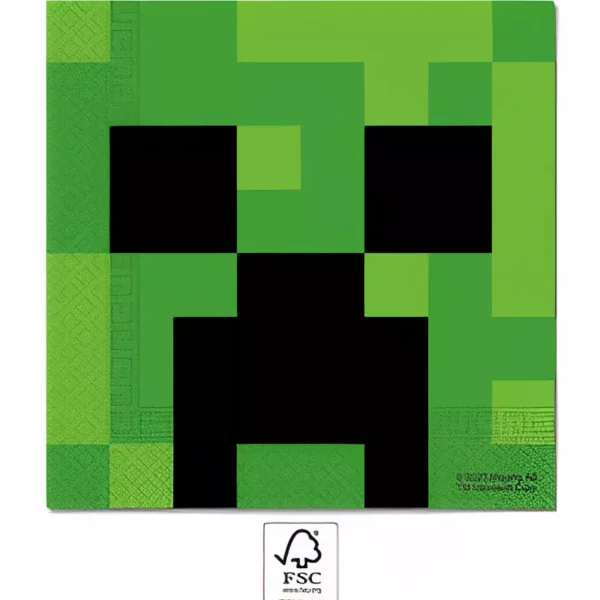 блокчейн персонаж Minecraft, пиксел арт, зелени нюанси, празнична декорация, игри за деца и тържества.