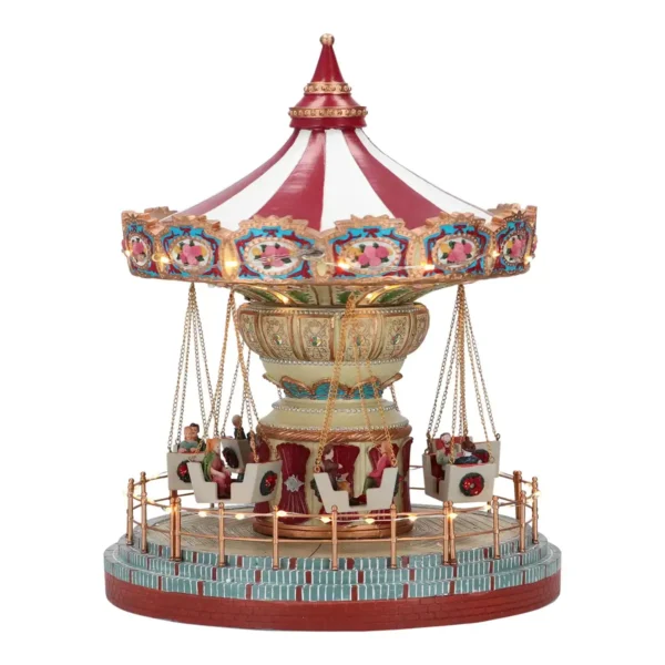 Ротище с десетак махагонски люлки, класически детски въртележки, ярки цветове, сламени покриви, перфектен за детски празници и събития, оборудвано с LED осветление, подходящо за цялостен развлекателен парк.