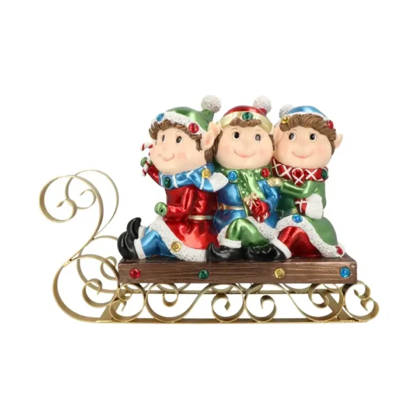 Рождественска декоративна статуетка с три елфи на шейна, подходяща за празнична украса и коледни тържества, от Party Deluxe.